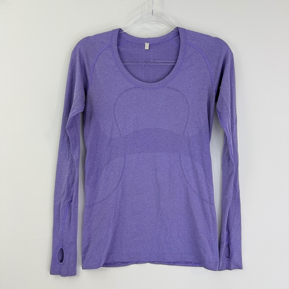 Lululemon Swiftly Tech‎ Top Women 8 Purple Heather Long Sleeve Thumbhole Running